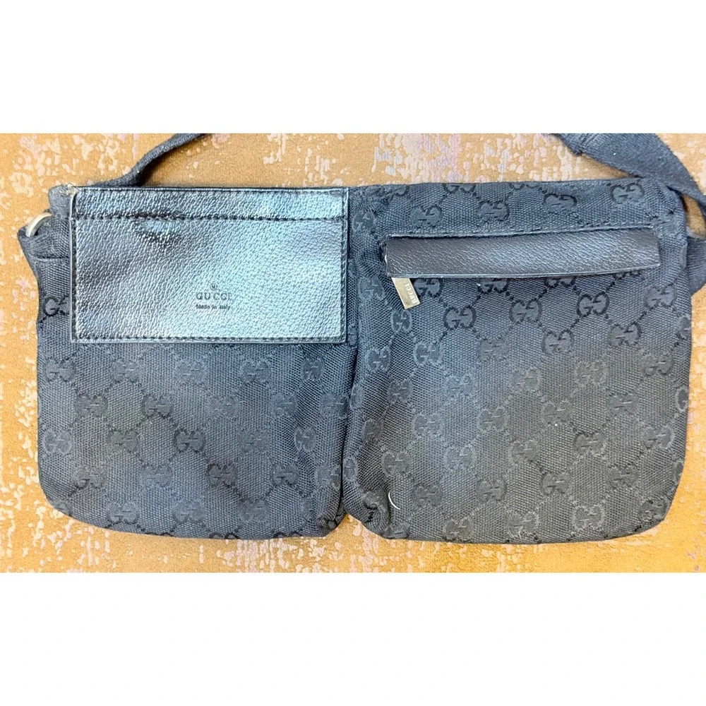 Gucci GG Monogram Canvas Waist Bag Black Belt Bag 001-3306 002436 Vintage Italy